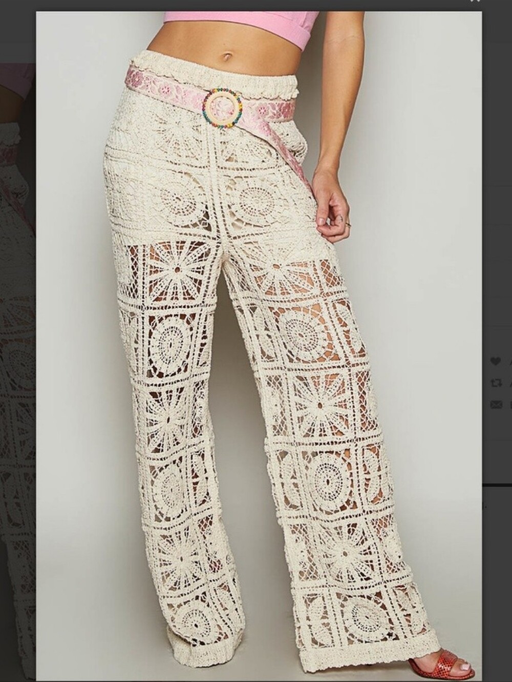 POL “Dianna 2“ Cream Crochet Straight Leg Pants One Size - Picture 7 of 7